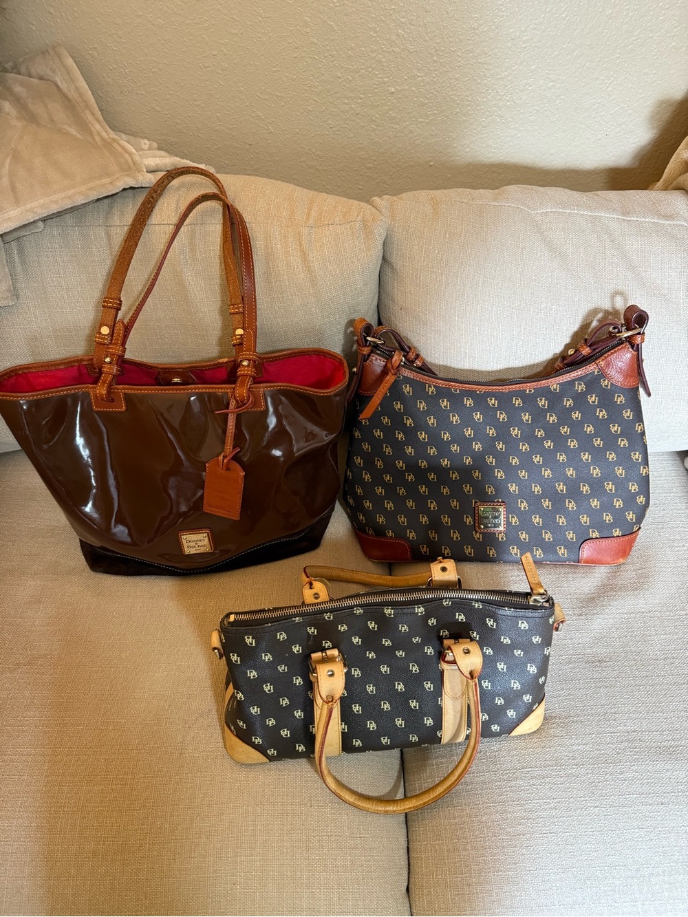 3 Dooney & Bourke Brown & Black Tote, Hobo & Satchel